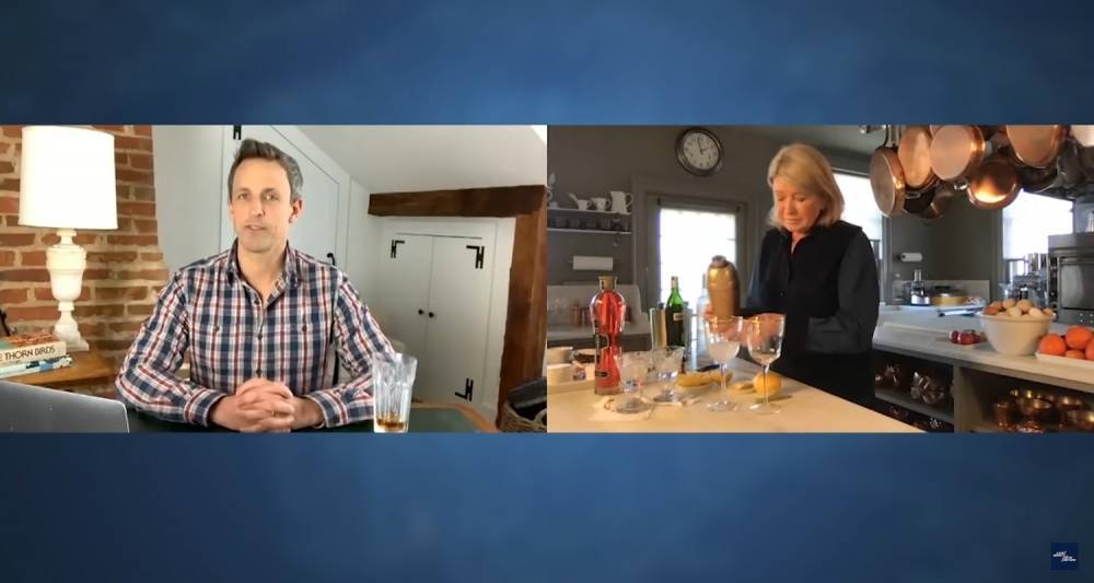 Seth Meyers - Martha Stewart - Martha Stewart Teaches Seth Meyers How To Make The Perfect Martini During Quarantine - Watch Here! - justjared.com