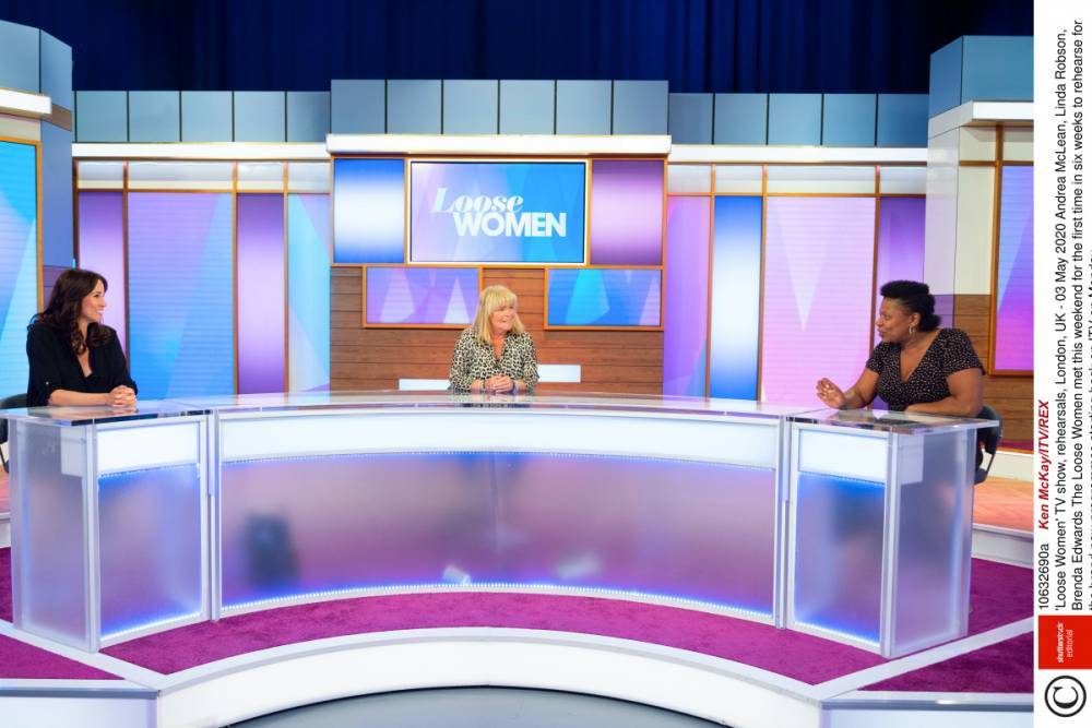Andrea Maclean - Coleen Nolan - Brenda Edwards - Linda Robson - Loose Women’s Linda Robson, Andrea McLean and Brenda Edwards rehearse in the studio as show returns after six weeks - thesun.co.uk
