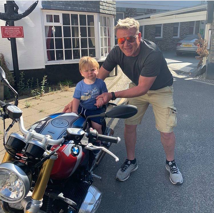 Gordon Ramsay - Gordon Ramsay smiles next to mini-me son Oscar on the back of a motorbike - thesun.co.uk