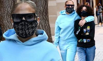 Jennifer Lopez - Jennifer Lopez bundles up in baby blue for casual shopping trip with kids Emme and Max in Miami - dailymail.co.uk - county Miami