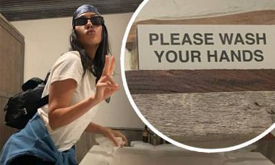Kourtney Kardashian - Kourtney Kardashian reminds fans to wash their hands with bathroom selfies - dailymail.co.uk - state Wyoming