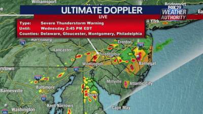 Severe thunderstorm warning issued for portions of Philadelphia, Camden, Delaware and New Castle Counties - fox29.com - state Pennsylvania - county Burlington - state Delaware - county Chester - county New Castle - county Camden - county Hill - county Gloucester - county Brown - county Mills - county Cherry - Columbus - city Downingtown - city Wilmington - city Mount Holly - city Medford - city Lumberton - city Wrightstown