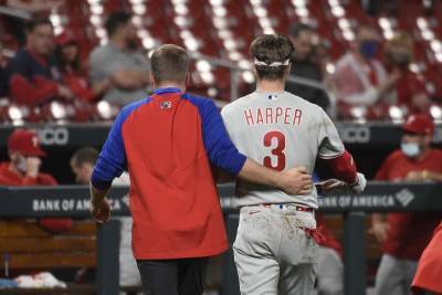 Bryce Harper - Joe Girardi - Phillies' Bryce Harper hit by pitch in face, walks off - clickorlando.com - county St. Louis - county Harper