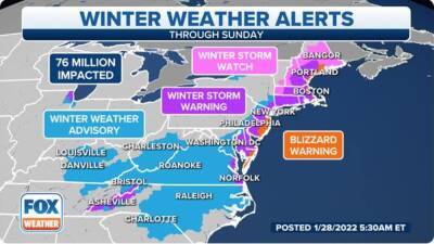 Nor'easter incoming: Blizzard Warnings issued from Maine to Virginia ahead of heavy snow, winds - fox29.com - Usa - city New York - state New Jersey - state Massachusets - city Boston - state North Carolina - state Virginia - city Philadelphia - county Atlantic - state New Hampshire - county Norfolk - Jersey - county Ocean - state Maine - city Portland, state Maine