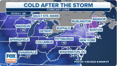 Bitter cold surges south in wake of powerful nor'easter - fox29.com - New York - state Florida - Canada - city Boston - state Vermont - city Pittsburgh - state New Hampshire - state Maine