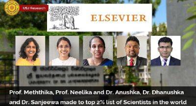 Five USJ researchers in Top 2% of Scientists - newsfirst.lk - Usa - city Sanjeewa