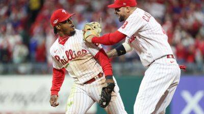 Philadelphia Phillies - Kyle Schwarber - Schwarber homers, Segura knocks in 2 as Phillies take 2-1 advantage in NLCS over Padres - fox29.com - state Pennsylvania - county San Diego - Philadelphia, state Pennsylvania