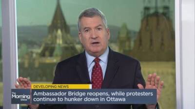 Ambassador Bridge reopens as protesters hunker down in Ottawa - globalnews.ca - county Ontario - city Ottawa - county Windsor
