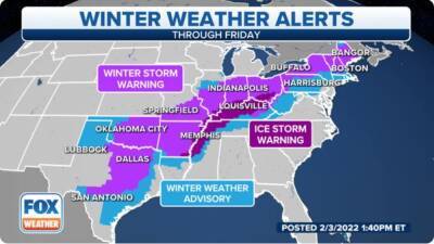 Heavy snow, ice impacting millions from Texas to New England - fox29.com - Usa - state Tennessee - state New Jersey - state Ohio - state Texas - state Maine - city Memphis, state Tennessee