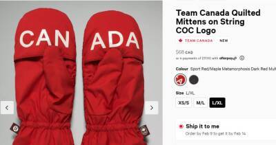 Winter Olympics - Winter Olympics: Team Canada fans outraged over $68 Lululemon red mittens - globalnews.ca - Japan - Italy - Canada - county Bay