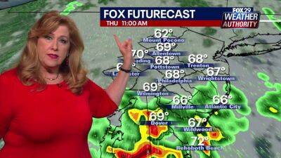 Sue Serio - Weather Authority: 2 rounds of storms to bring downpours, lightning to the Delaware Valley Thursday - fox29.com - state Delaware
