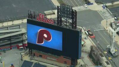 Philadelphia Phillies - New and improved: Huge Phillies logo, scoreboard nearly complete at Citizens Bank Park - fox29.com - county Park