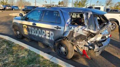 State trooper forced to jump median as car crashes into patrol vehicle on I-295, police say - fox29.com - state Pennsylvania - county Bucks - county Bristol