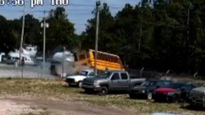 Dramatic video shows school bus, tanker collide; 18 sent to hospital - fox29.com - state South Carolina - county Lexington